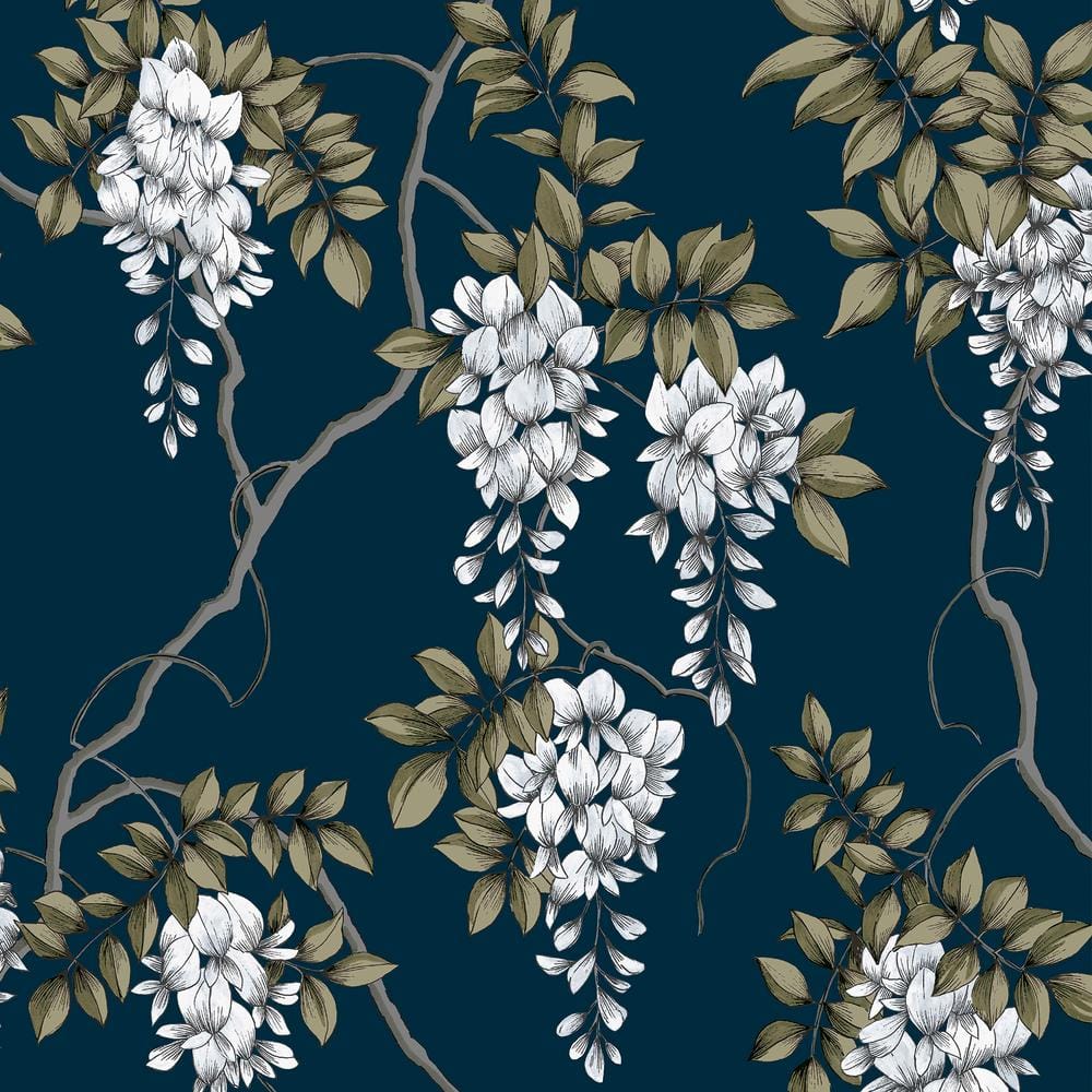Navy Floral Wisteria Removable Wallpaper Roll