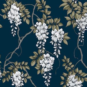 Wisteria Navy Removable Wallpaper Sample