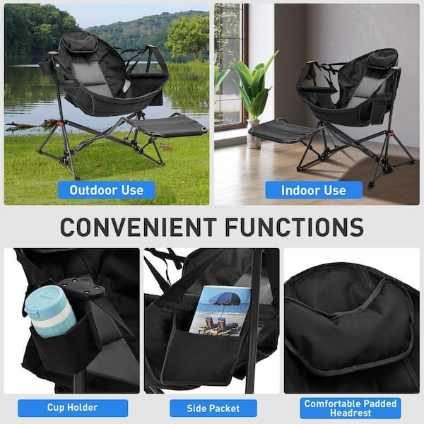 Hammock Camping Chair Black Mesh Fabric Chair with Retractable