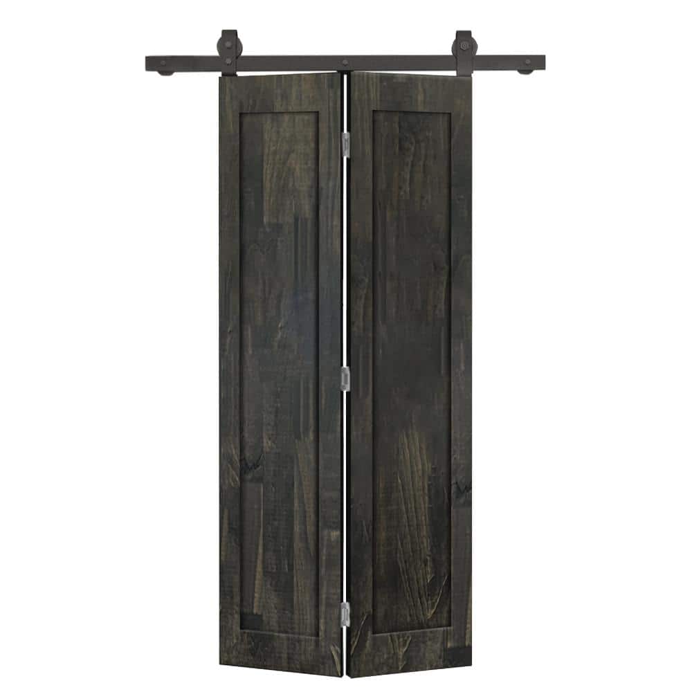 20 in. x 80 in. 1-Panel Shaker Hollow Core Charcoal Black Pine Wood Bi-fold Door with Sliding Barn Door Hardware Kit price history on PriceWatchPro