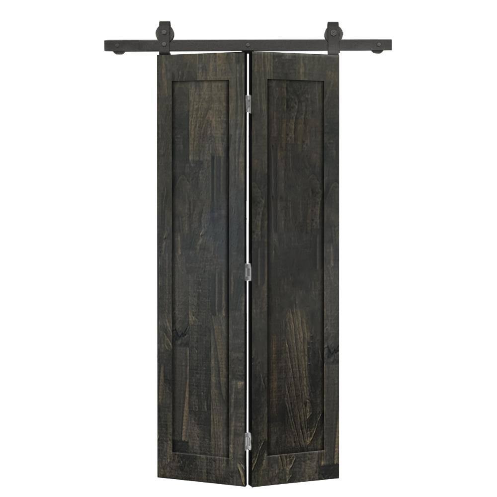 26 in. x 80 in. 1-Panel Shaker Hollow Core Charcoal Black Pine Wood Bi-fold Door with Sliding Barn Door Hardware Kit price history on PriceWatchPro