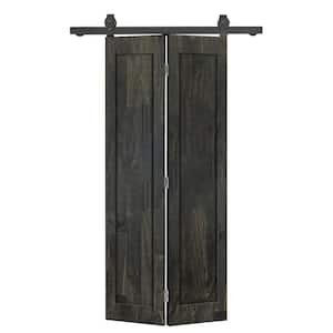 20 in. x 84 in. 1-Panel Shaker Hollow Core Charcoal Black Pine Wood Bi-fold Door with Sliding Barn Door Hardware Kit