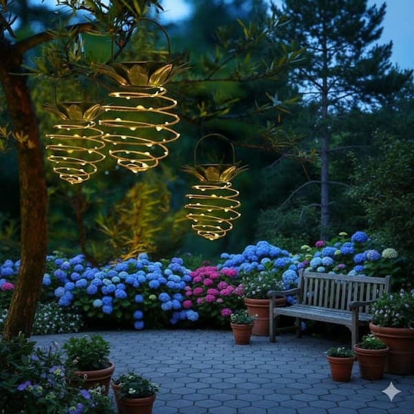 2-Pack Outdoor Solar Pineapple Hanging Lantern Lights D0D53D1FZL