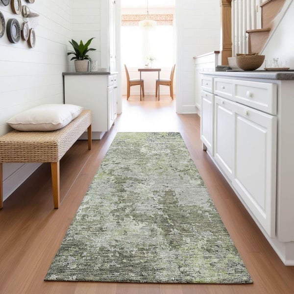 Mayfield Premium Machine Washable Abstract AMF1162 Green 2 ft. 3 in. x 7 ft. 6 in. Runner Rug