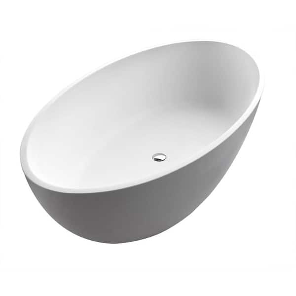 ANZZI Hangiri 67 in L x 36 in W Stone Resin Flatbottom Freestanding Bathtub in Matte White