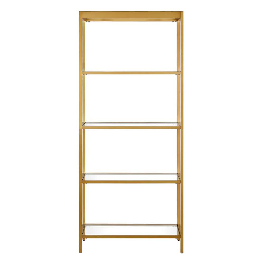 Aurelia 70'' Brass and Tempered Glass Minimalist Bookcase