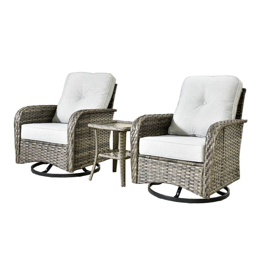 Melora Gray 3-Piece Wicker Outdoor Recliner Swivel Rocking Chair with Light Gray Cushions & Side Table, for Patio, Porch price history on PriceWatchPro