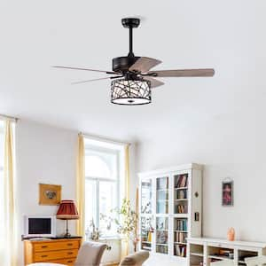 52 in. Indoor/Outdoor Matte Black Farmhouse Rustic Cage Ceiling Fan with 3 E26 Bulb Holder and Remote Control