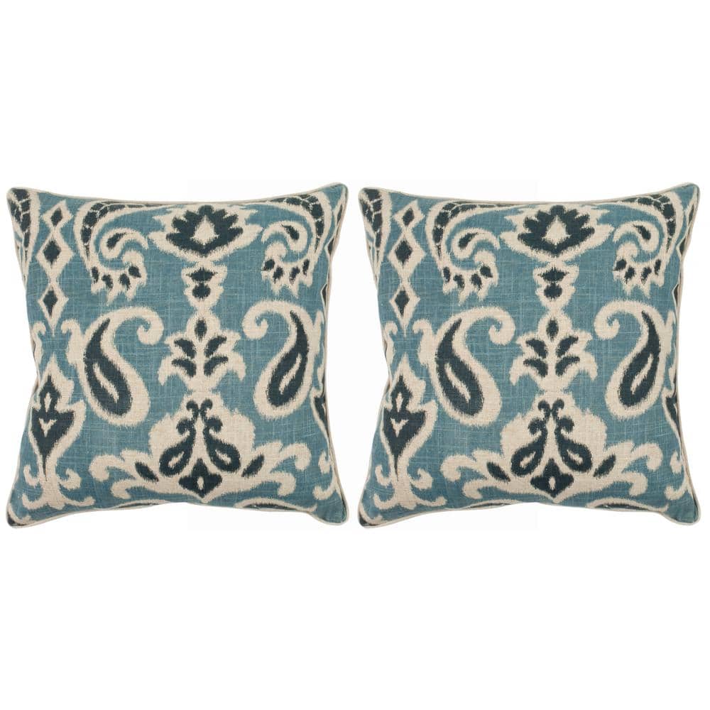 Dylan 18" Blue Cotton Linen Paisley Throw Pillows, Set of 2