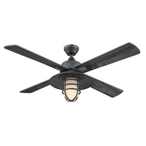 Porto 52 in. LED Indoor Distressed Aluminum Ceiling Fan with Light Kit and Remote Control