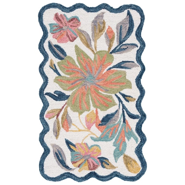 Jardin 5 ft. x 8 ft. Ivory/Blue Scalloped-Botanical Area Rug