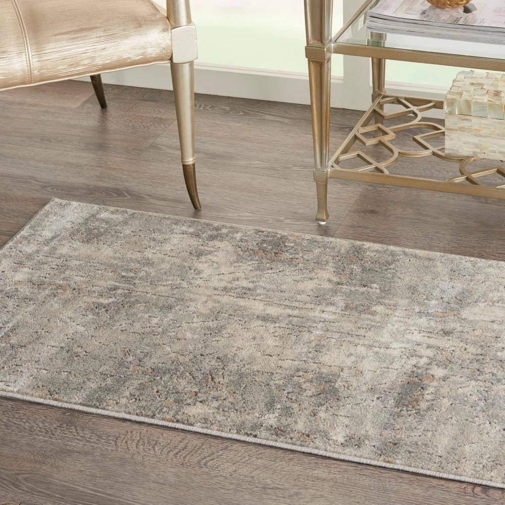 Harmony Abstract Beige/Grey Round Synthetic Area Rug, 27"