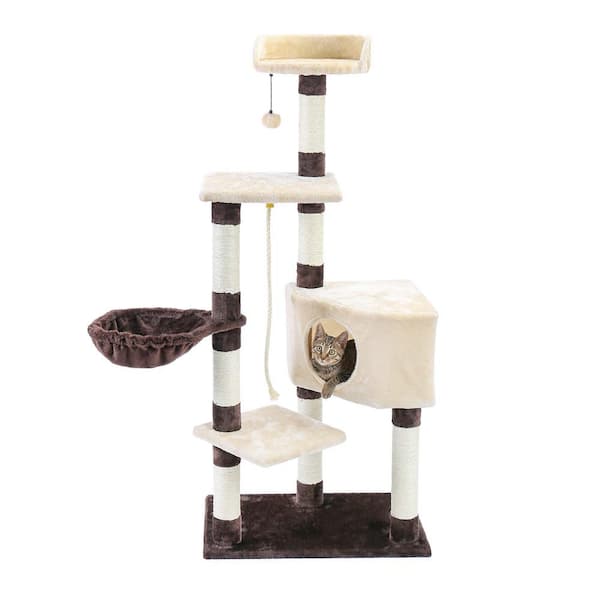 Unbranded 23.6 in. Grey Beige Multilevel Cat Stand with Cat Litter