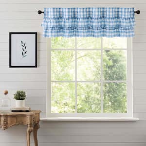 Annie Buffalo Check Ruffled 60 in. L x 16 in. W Cotton Valance in Dusk Blue Soft White