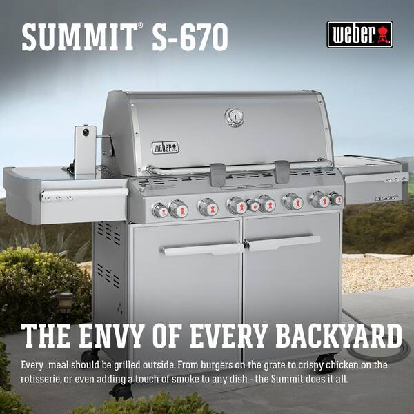 Summit S-670 6-Burner Natural Gas Grill in Stainless Steel with Built-In Thermometer and Rotisserie 7470001 - The Home Depot