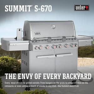 Summit S-670 6-Burner Natural Gas Grill in Stainless Steel with Built-In Thermometer and Rotisserie