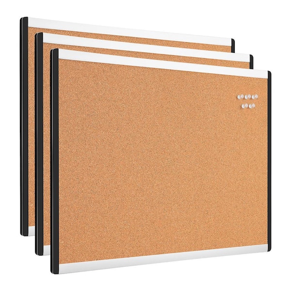 23 in. x 17 in. 3 Pcs Rectangular Cork Board, Outdoor Bulletin Board with Aluminum Plastic Frame