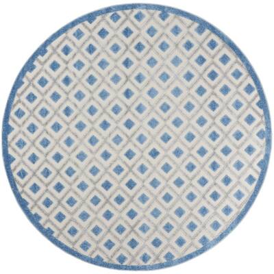 Aloha Blue/Grey 8 ft. x 8 ft. Geometric Contemporary Indoor/Outdoor Round Area Rug