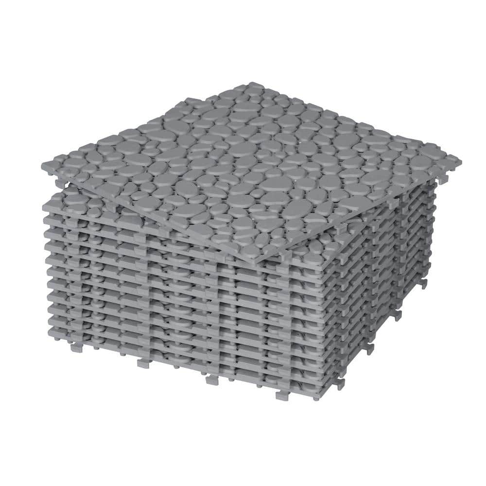 Gray 12 in. x 12 in. x 0.56 in. Thick Plastic Interlocking Deck Tiles Pebble Stone Pattern Anti-Slip 12 sq. ft. 12 Pack price history on PriceWatchPro