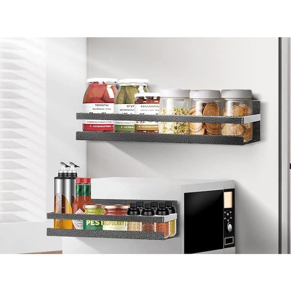 16.1 in. 2 Pack Magnetic Metal Spice Rack Floating Shelf in Black With Silver Specks Borderless