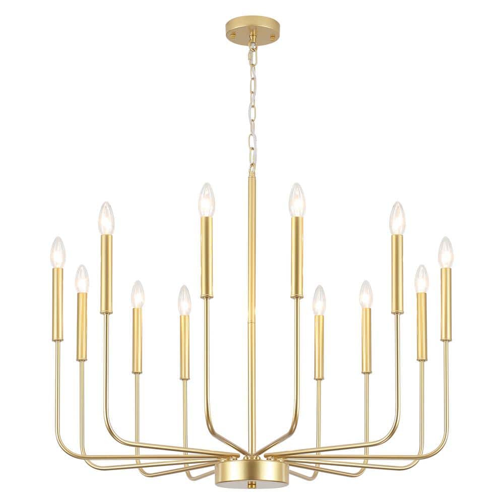 Gold 12-Light Linear Candle Metal Chandelier