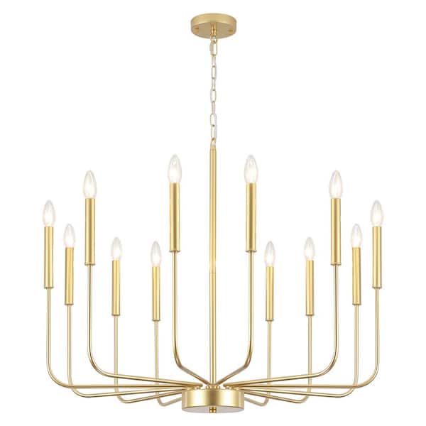 ZJVAIVE 12-Light Gold Classic Farmhouse Candle Style Chandelier for Dinning Room Living Room with No Bulbs Included