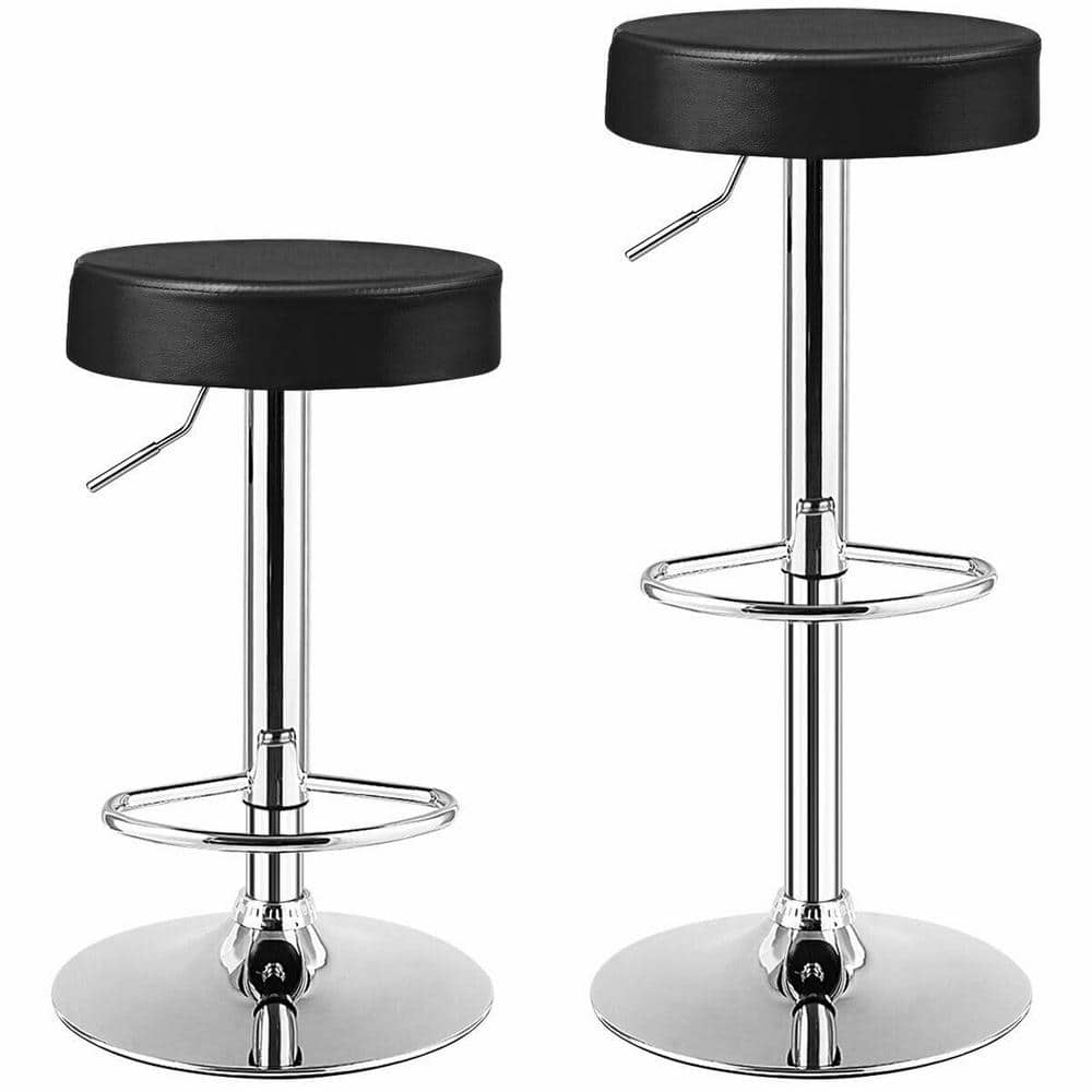 Black Adjustable Swivel Backless Metal Bar Stools, Set of 2