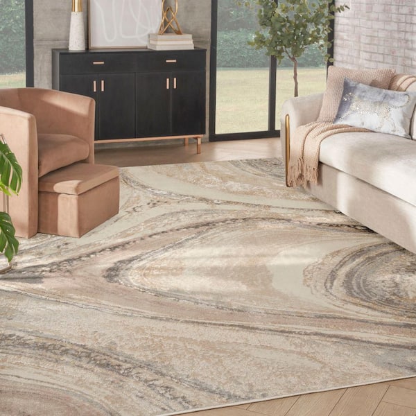 Brushstrokes Cream Grey 9 ft. x 12 ft. Abstract Contemporary Area Rug