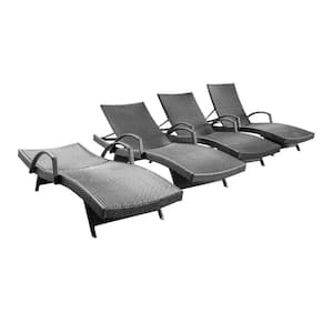 Miller Grey 4-Piece Faux Rattan Adjustable Outdoor Patio Chaise Lounge with Armrest