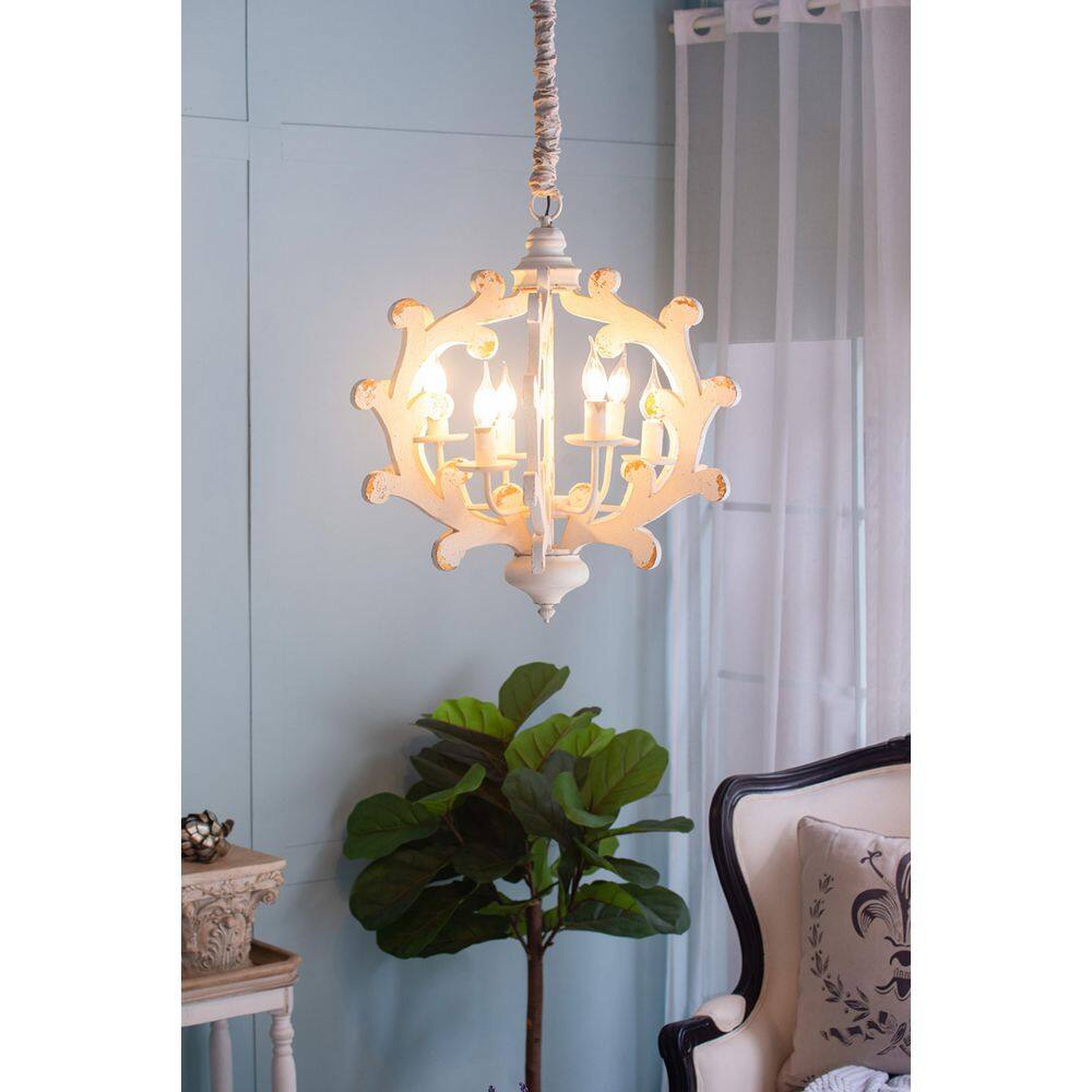 Farmstead Series 6-Light Weathered White Wood and Iron Rustic Chandelier for Kitchen(No Bulbs) price history on PriceWatchPro