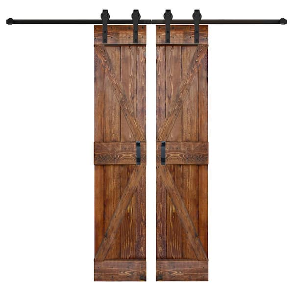 ISLIFE K Series 42 in. x 84 in. Carrington Finished DIY Solid Wood Double Sliding Barn Door with Hardware Kit