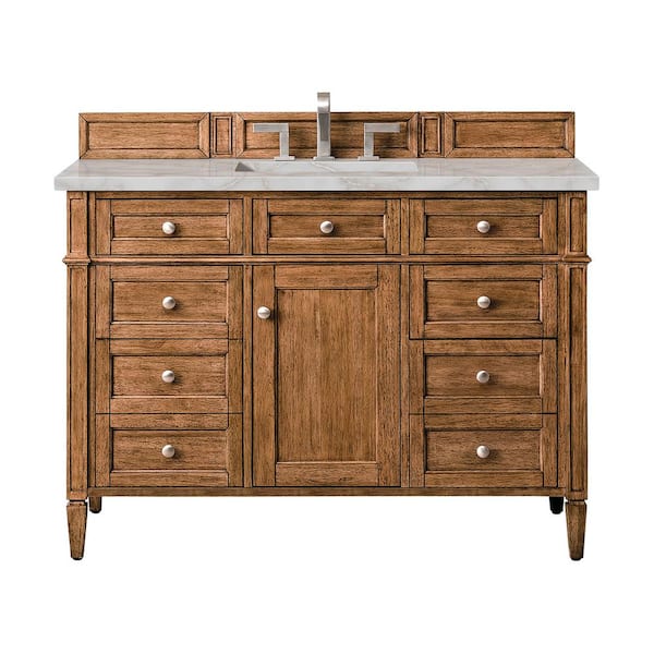 James Martin Vanities Brittany 48.0 in. W x 23.5 in. D x 34.0 in. H Single Bathroom Vanity in Saddle Brown with Victorian Silver Quartz Top