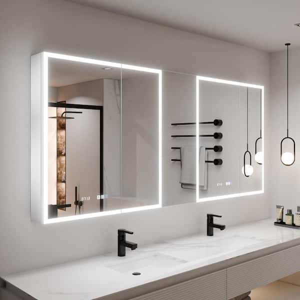 Aura 72 in.W x 32 in.H Rectangular Aluminum Recessed/Surface Mount Dual Swing Medicine Cabinet with Mirror LED