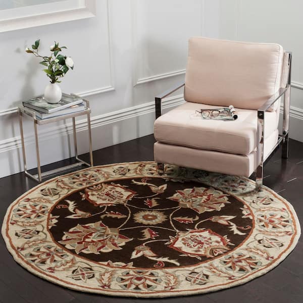 Total Performance 6 ft. x 6 ft. Brown/Ivory Oriental Floral Round Area Rug