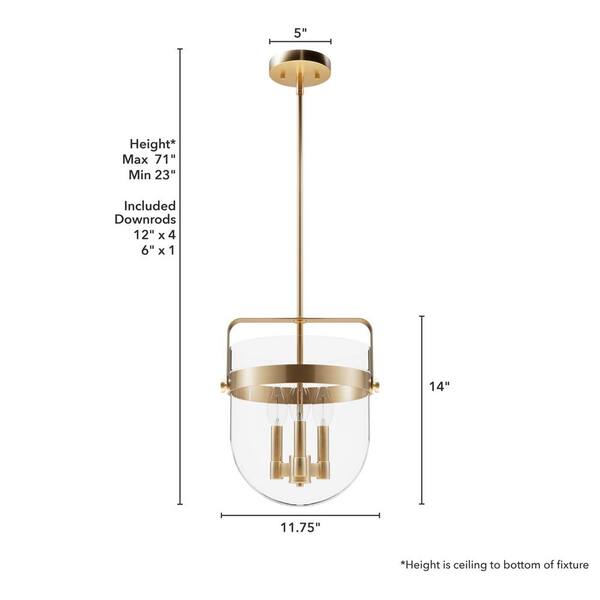 Hunter Karloff 3-Light Alturas Gold Transitional Clear Glass Bell LED Medium Hanging Pendant Light