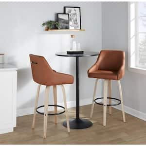 Hannah 30.75 in. Camel Faux Leather, Whitewashed Wood and Black Metal Fixed-Height Barstool (set of 2)