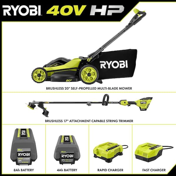40V HP Brushless 20 " Cordless Multi-Blade Walk Behind Self-Propelled Mower w/ String Trimmer-Batteries & Chargers