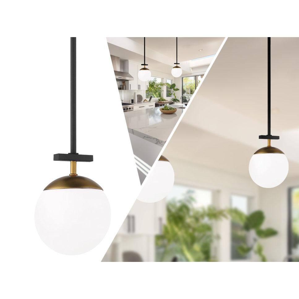 Weathered Black and Autumn Gold Mini Pendant with Etched Opal Glass Globe