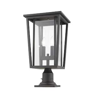 Seoul 21 .75 in. 2-Light Bronze Alumin.um Hardwired Outdoor Weather Resistant Pier Mount Light with No Bulb in.cluded