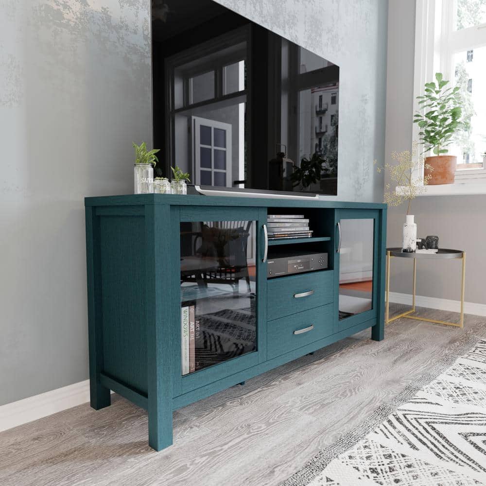Carnegy Avenue Dion Teal Wood 59 in. Modern Kitchen, Dining Room