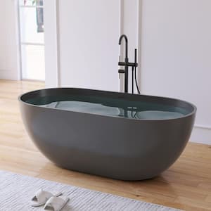 Ariana 59 in. x 30 in. Stone Resin Solid Surface Flatbottom Freestanding Soaking Bathtub in Dark Gray