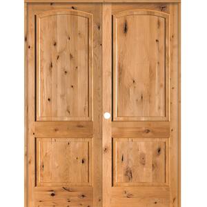 64 in. x 96 in. Knotty Alder 2-Panel Right-Handed Clear Stain Wood Double Prehung Interior Door