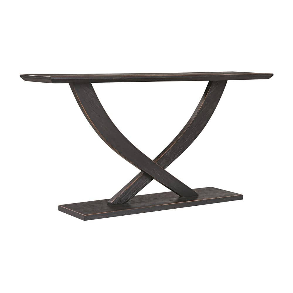 Boraam Rasmus 57 in. Black Sandthru Rectangle Wood Console Table