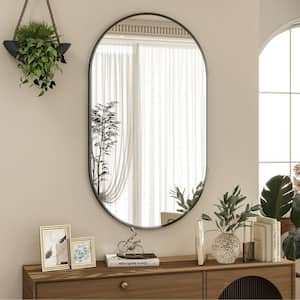 22 in. W x 37.8 in. H Modern Oval Black Aluminum Alloy Framed Bathroom Mirror Wall Mirror