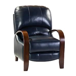Ernesto Navy Genuine Leather with The Wooden Armrest Recliner