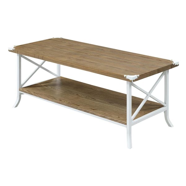 Convenience Concepts Brookline 42 in. L Driftwood and White 17.75 in. H Rectangle Wood Top Coffee Table with Metal Frame