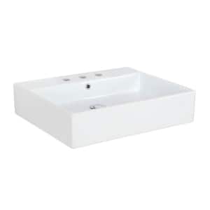 Simple 60.50A Wall Mount / Vessel Bathroom Sink in Ceramic White with 3 Faucet Holes