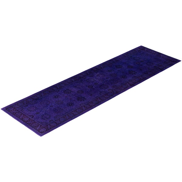 Overdyed Purple 3 ft. x 11 ft. Solid Wool Indoor Runner Rug