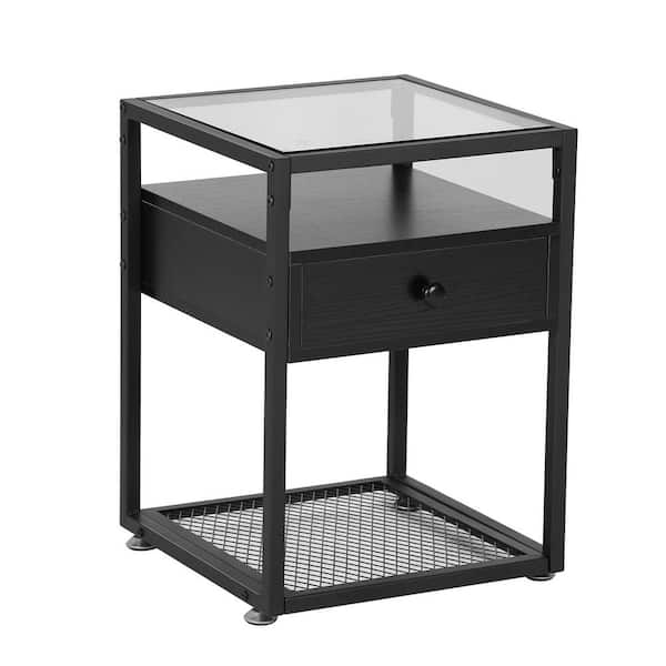 black and glass bedside table