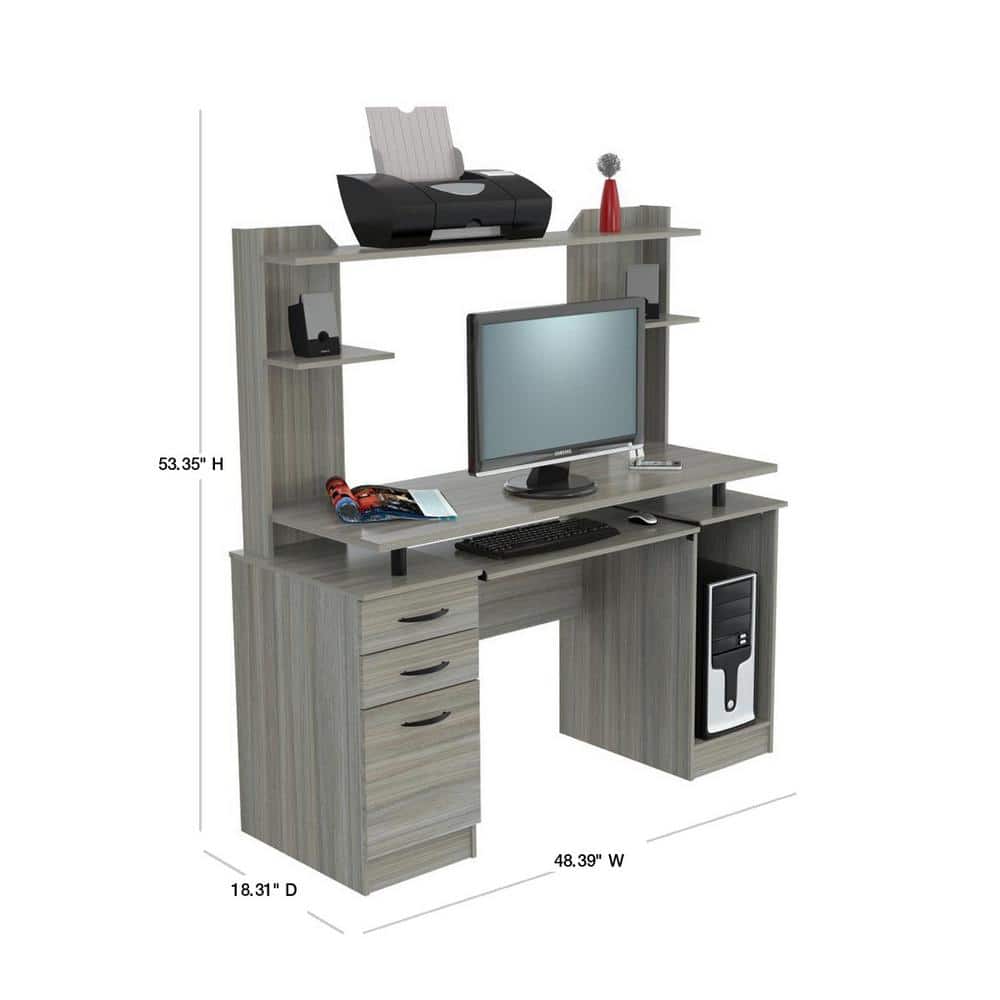 Smoke Oak Computer Work Center with Hutch and Storage